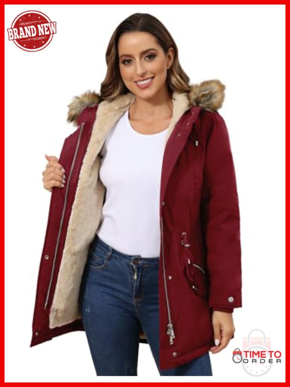 Women's Fleece Lined Winter Parka Coat Hooded Long Jacket with Pockets
